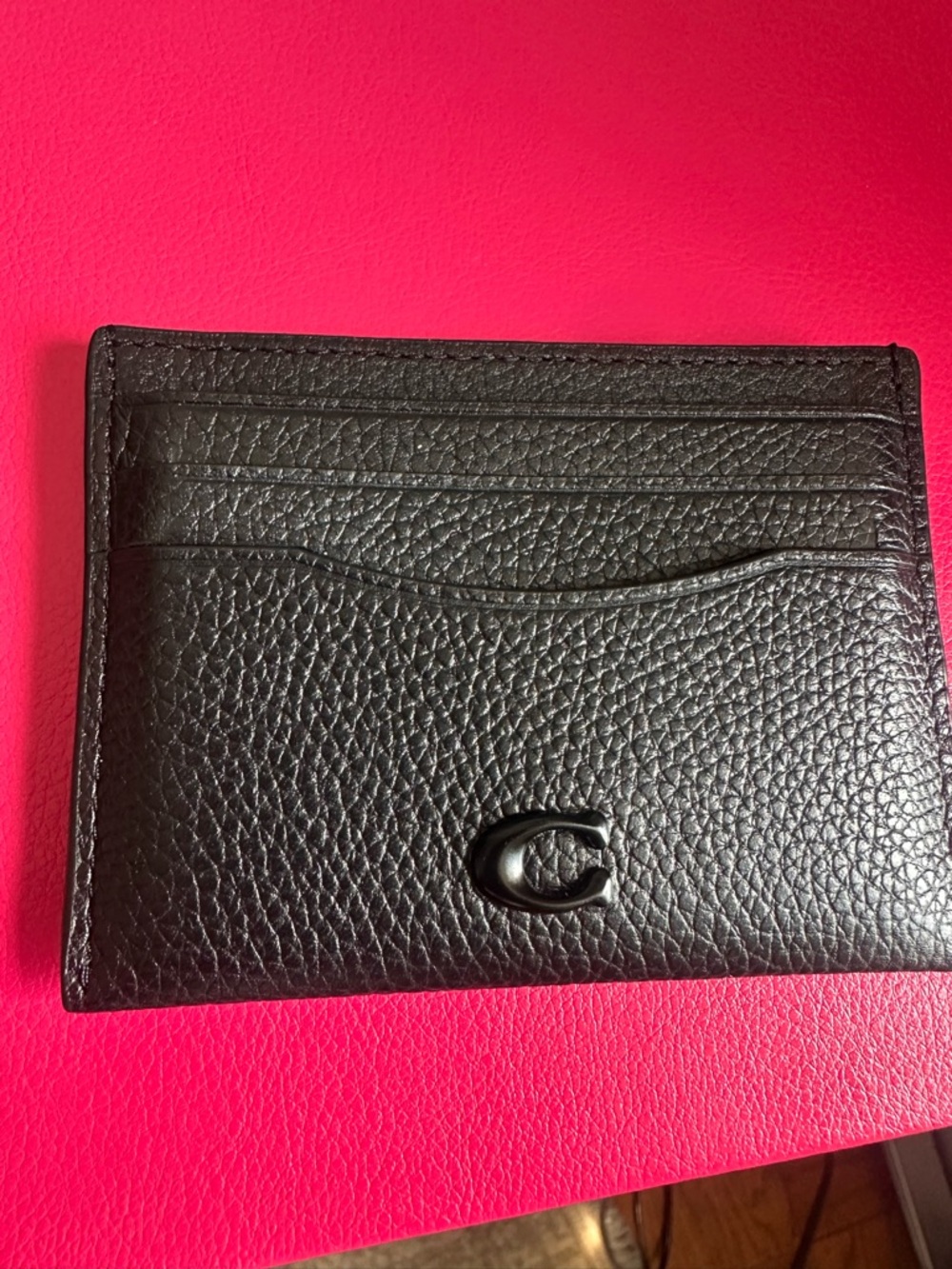 Coach Black Pebbled Leather Card Holder with Signature 'C'